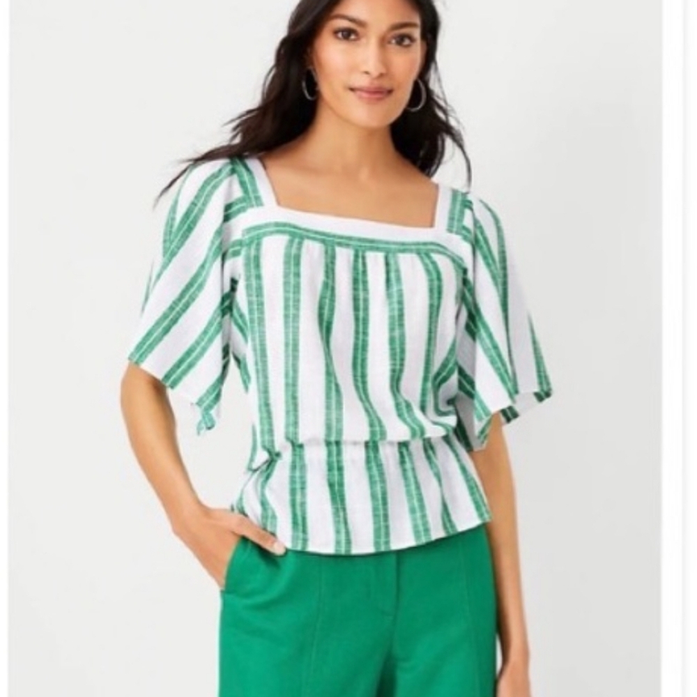 Linen Ann Taylor White And Green Blouse